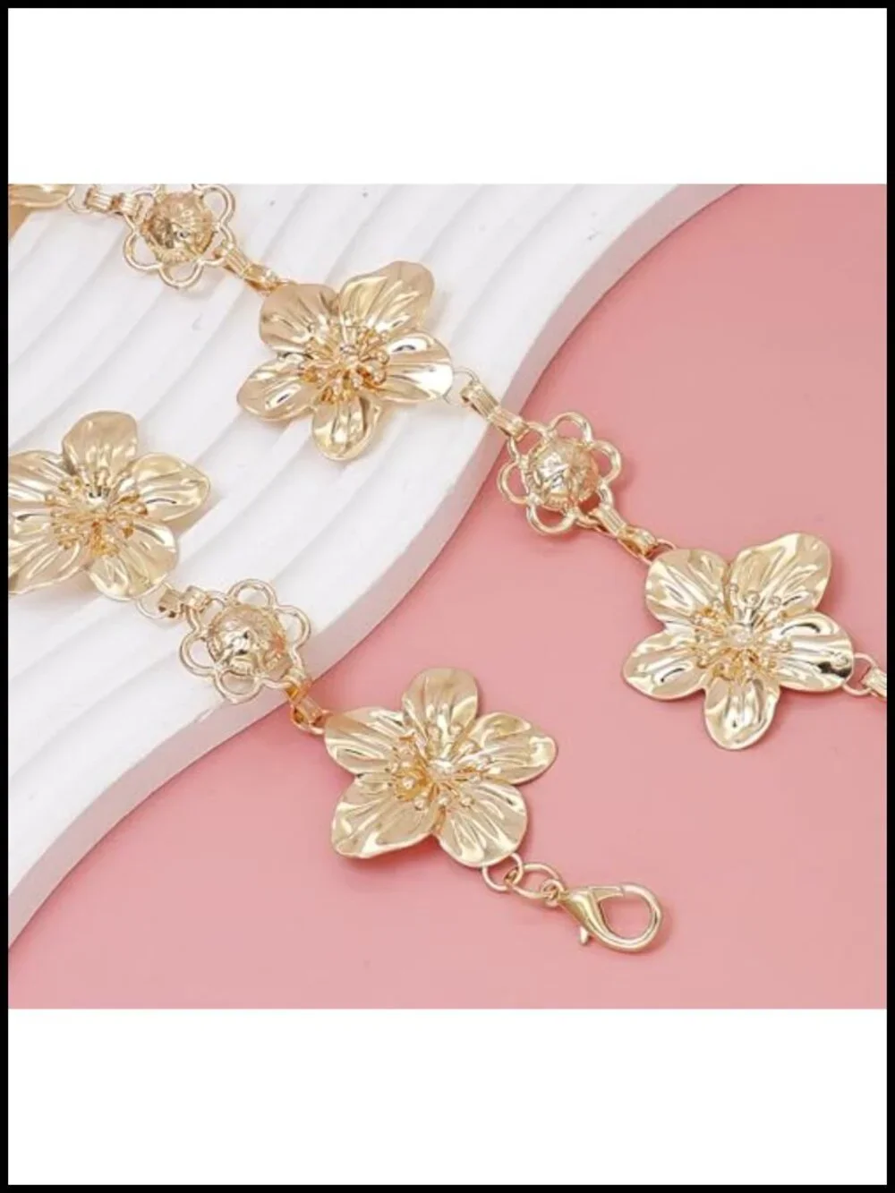 Metal Chain Belt with Flower Accents Lobster Clasp Waist Body Chain for Dresses